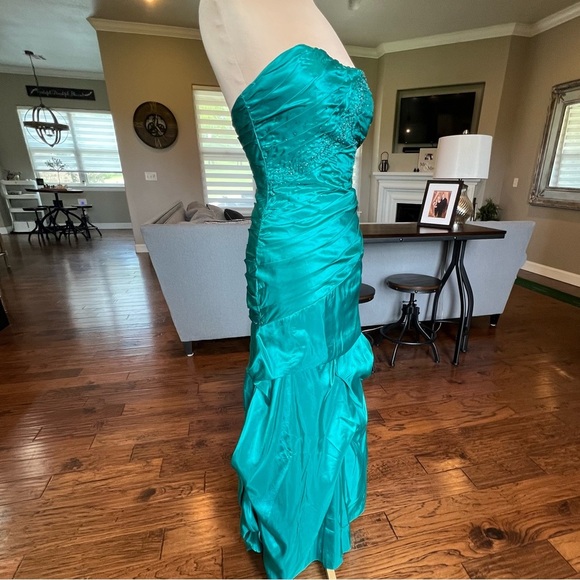 VTG 90's Dresses by Deb Prom Formal Evening Gown Dress Size 5/6 Green Lace Up - Picture 8 of 17